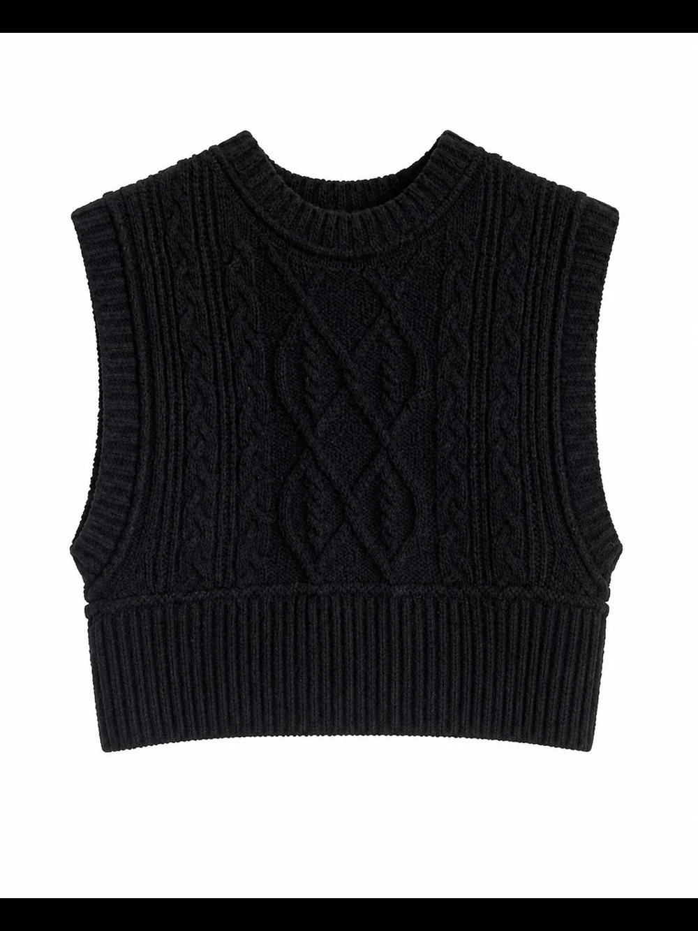 Free People Rowan Sweater Vest L Black Cable Knit Cropped Boho Preppy Chic